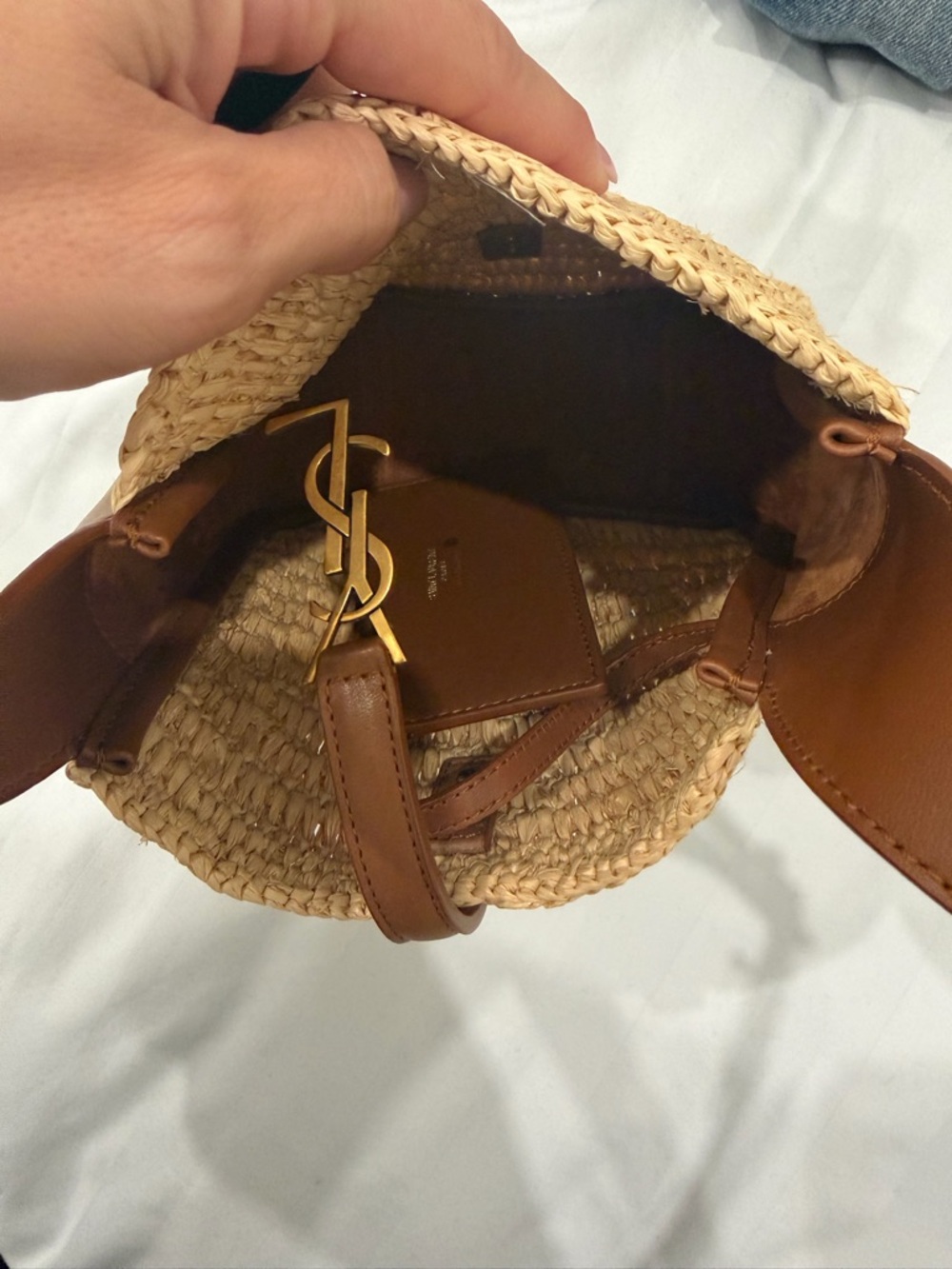Saint Laurent Raffia Baby Hobo in Beige with Brown Leather Trim - Picture 7 of 8